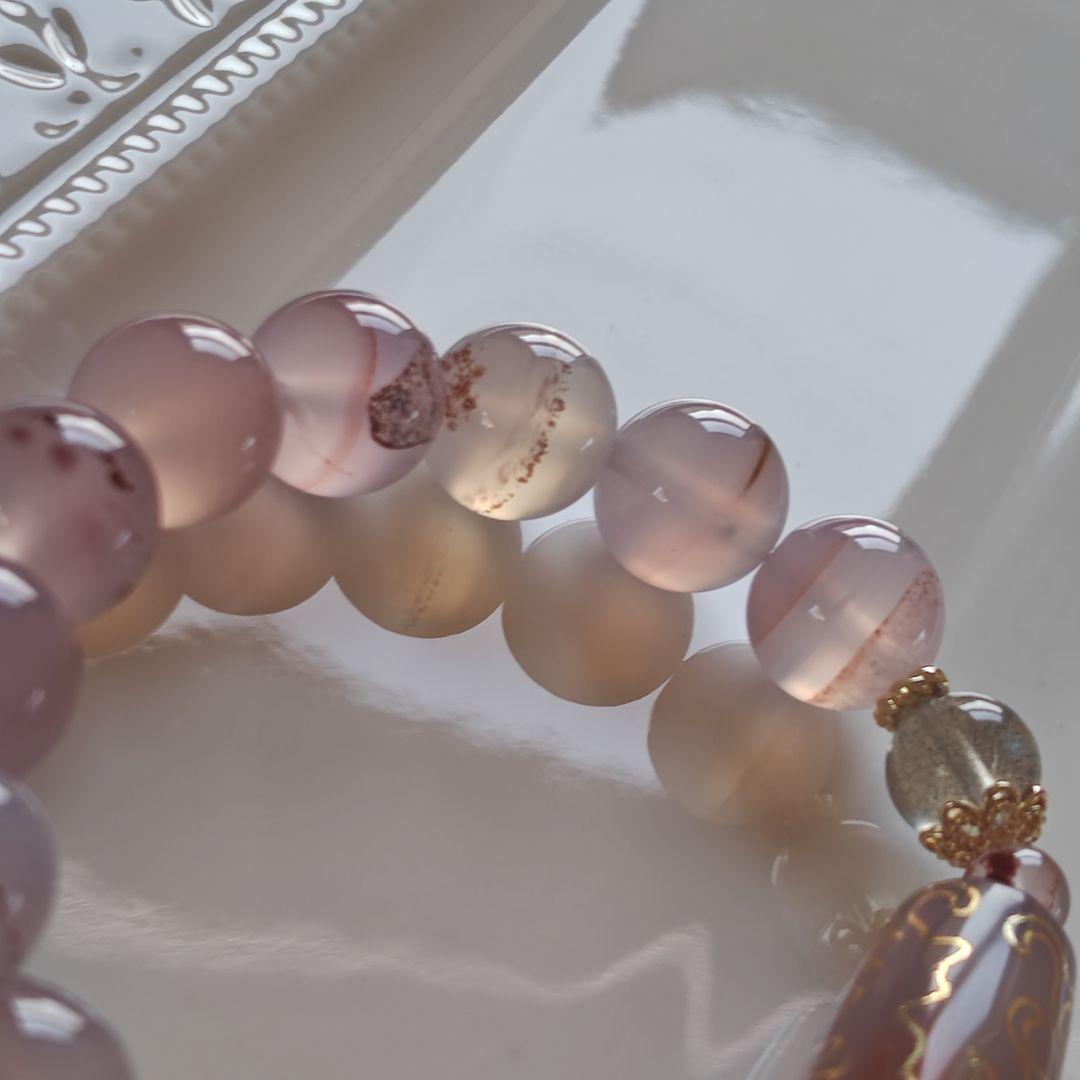 金線　如意蓮天珠とシナバーインカルセドニーのブレスレット