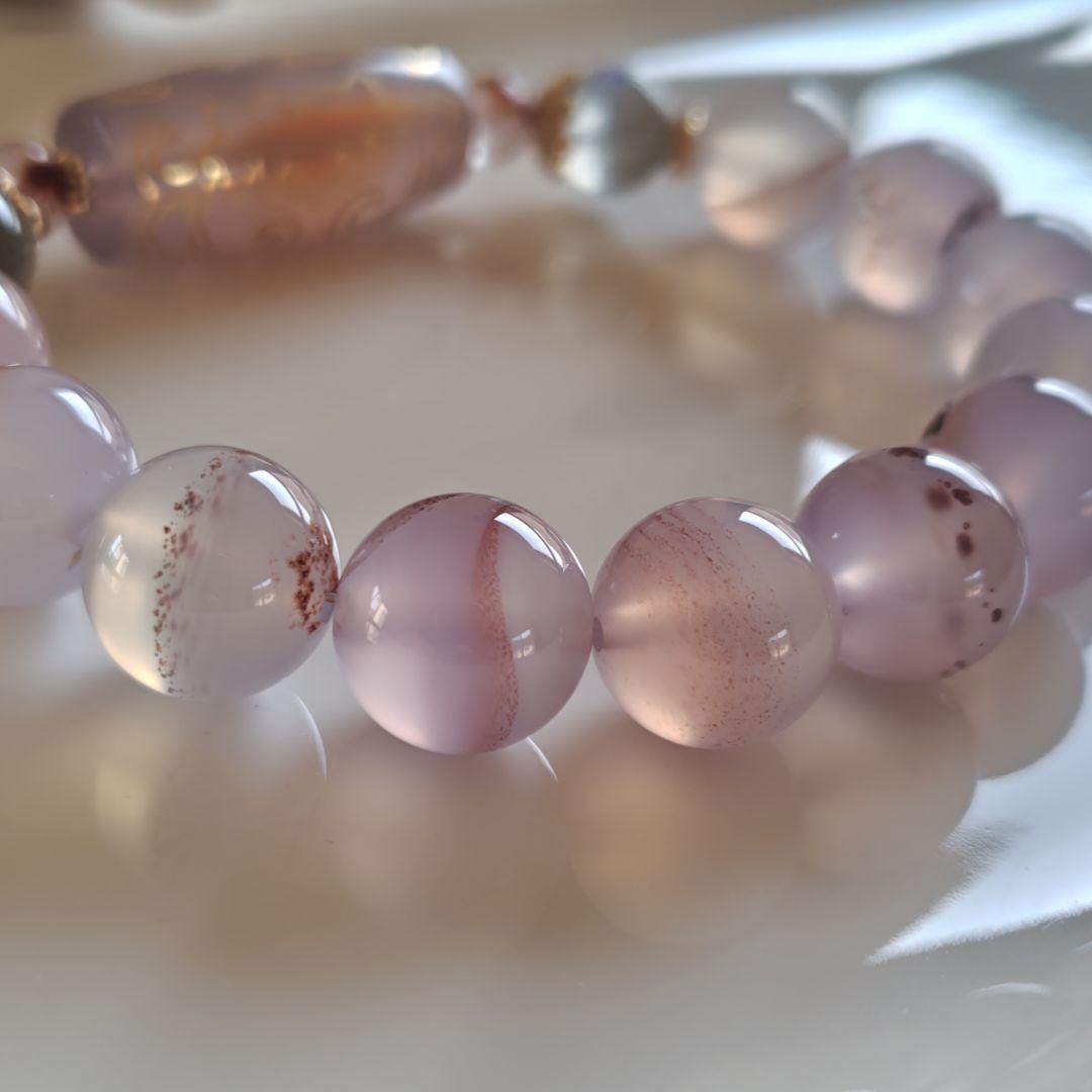 金線　如意蓮天珠とシナバーインカルセドニーのブレスレット