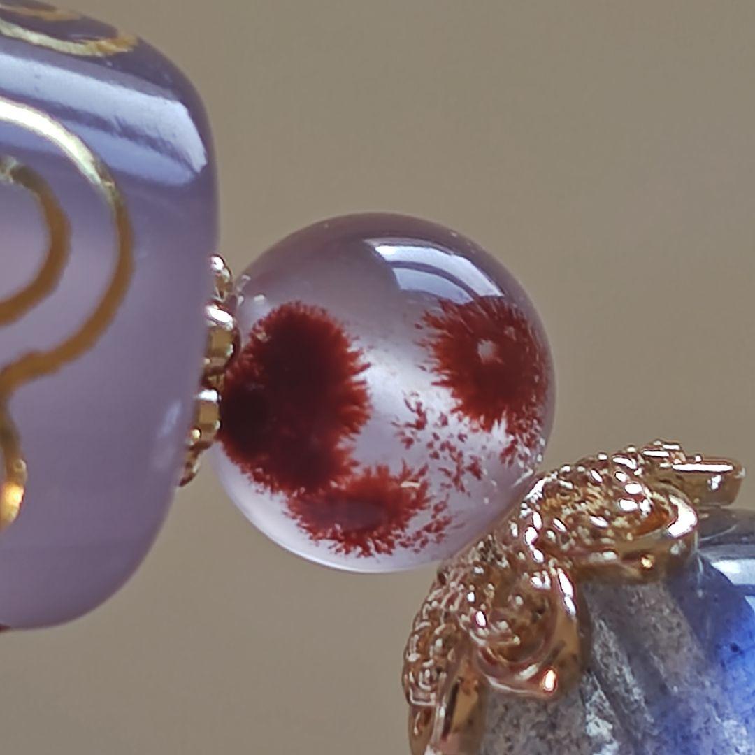 金線　如意蓮天珠とシナバーインカルセドニーのブレスレット