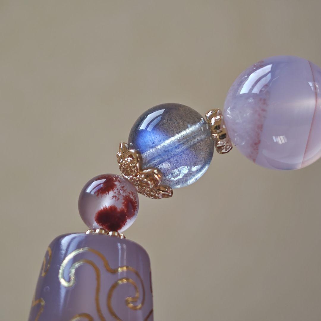 金線　如意蓮天珠とシナバーインカルセドニーのブレスレット