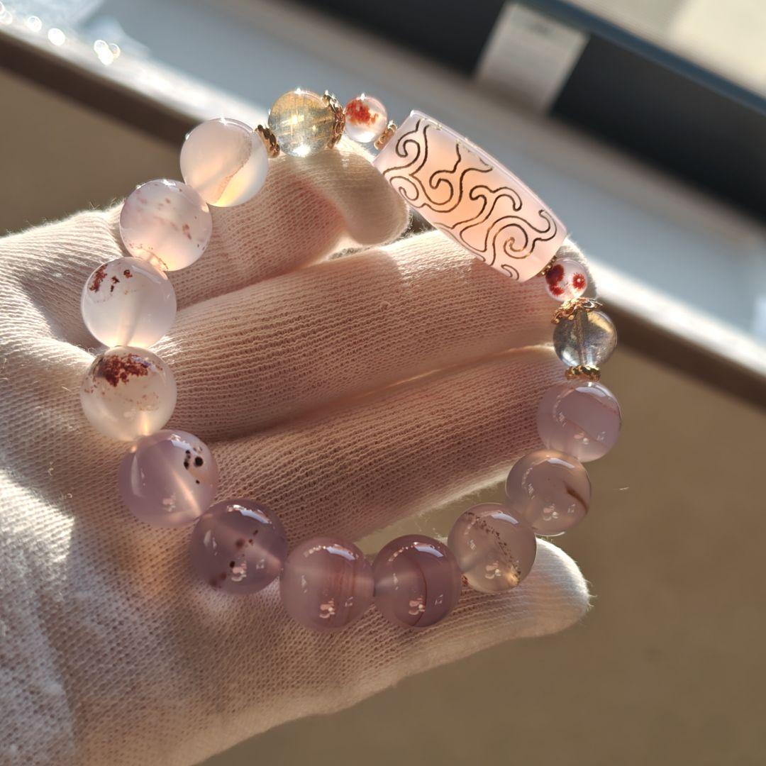 金線　如意蓮天珠とシナバーインカルセドニーのブレスレット