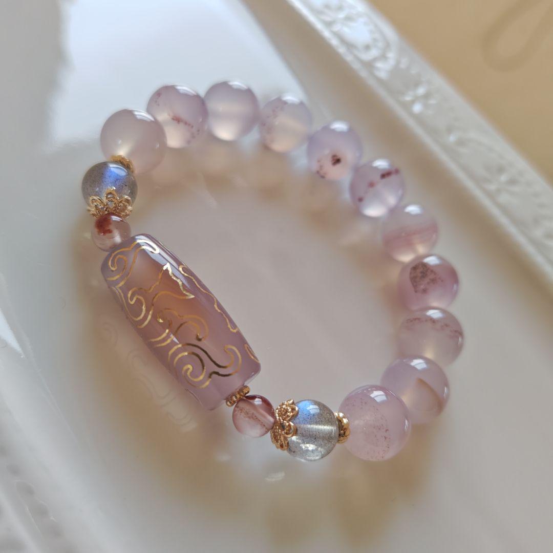 金線　如意蓮天珠とシナバーインカルセドニーのブレスレット