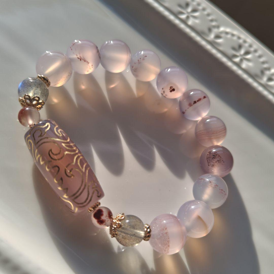 金線　如意蓮天珠とシナバーインカルセドニーのブレスレット