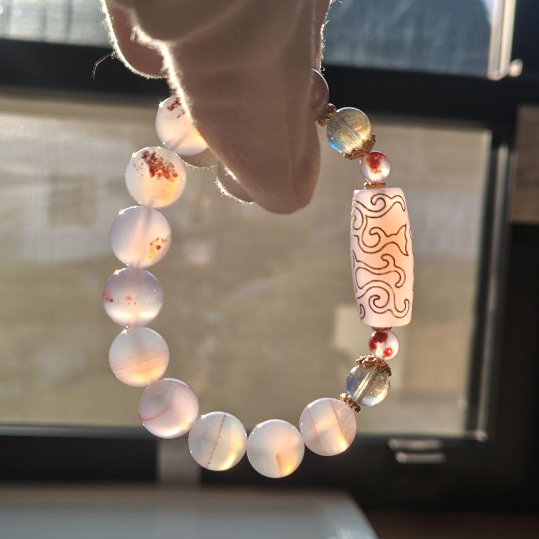 金線　如意蓮天珠とシナバーインカルセドニーのブレスレット