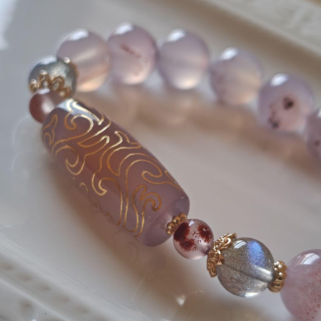 金線　如意蓮天珠とシナバーインカルセドニーのブレスレット