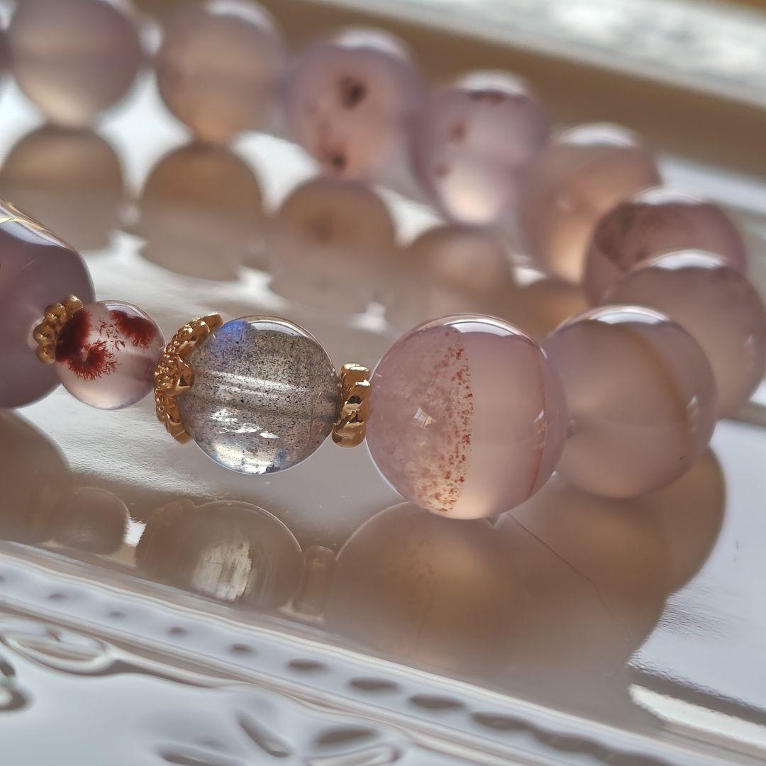 金線　如意蓮天珠とシナバーインカルセドニーのブレスレット