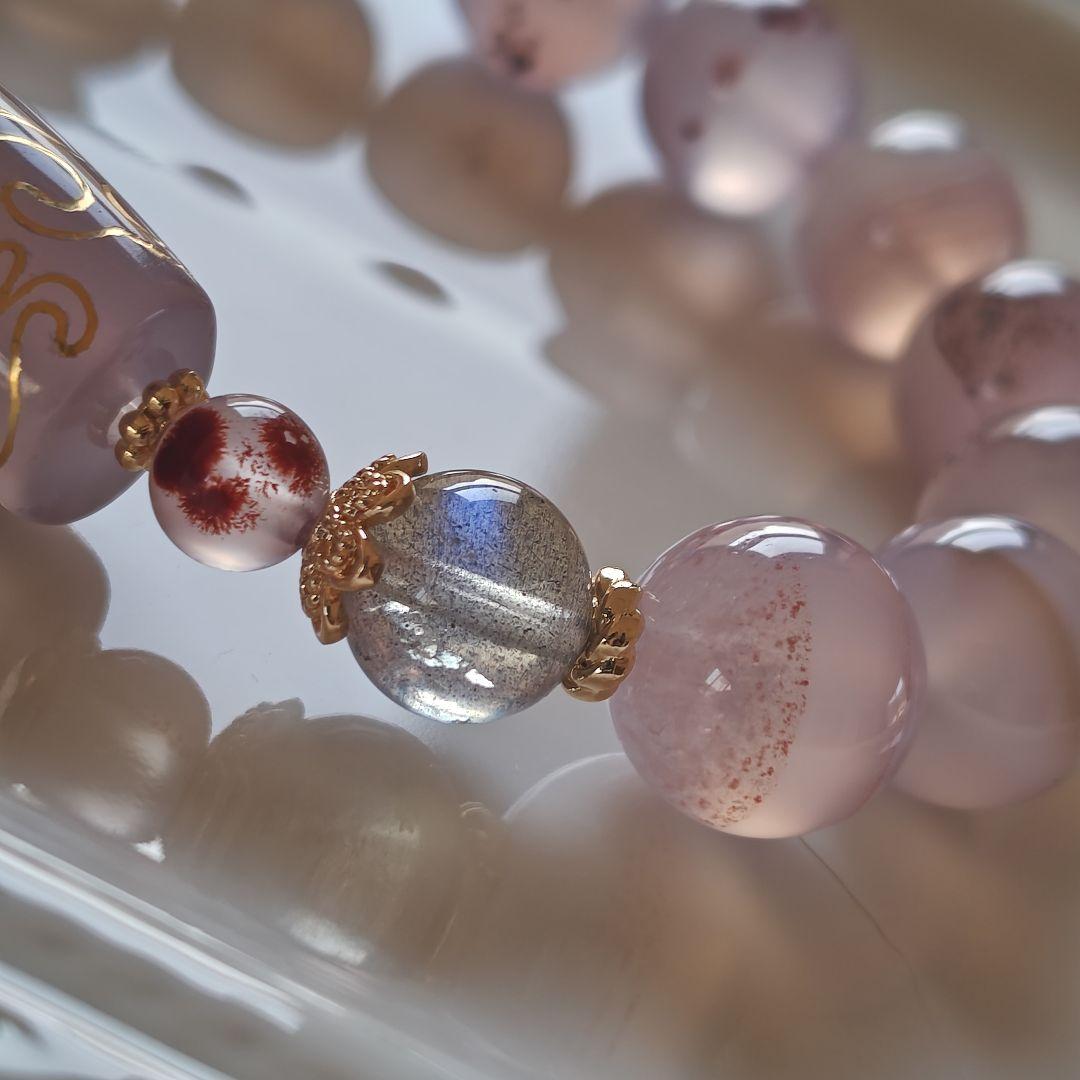 金線　如意蓮天珠とシナバーインカルセドニーのブレスレット