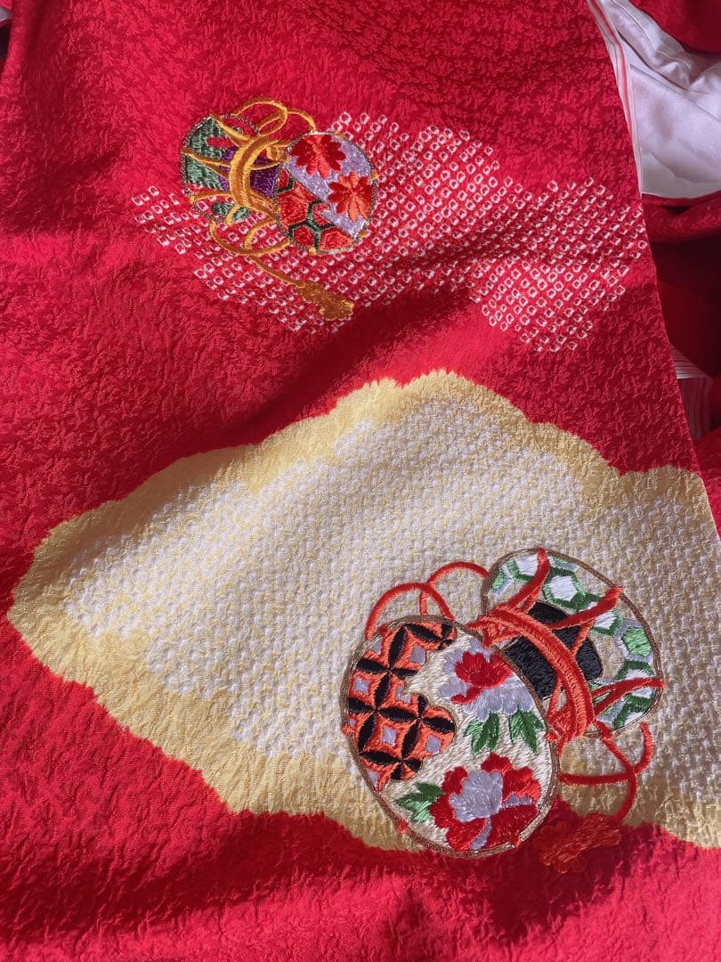 七五三7歳様正絹絞り豪華鞠、鼓刺繍フルセット