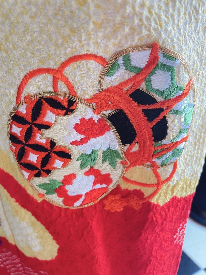 七五三7歳様正絹絞り豪華鞠、鼓刺繍フルセット