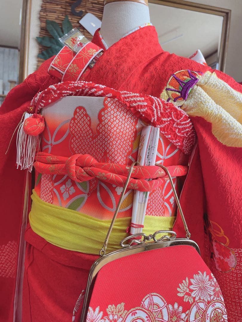 七五三7歳様正絹絞り豪華鞠、鼓刺繍フルセット