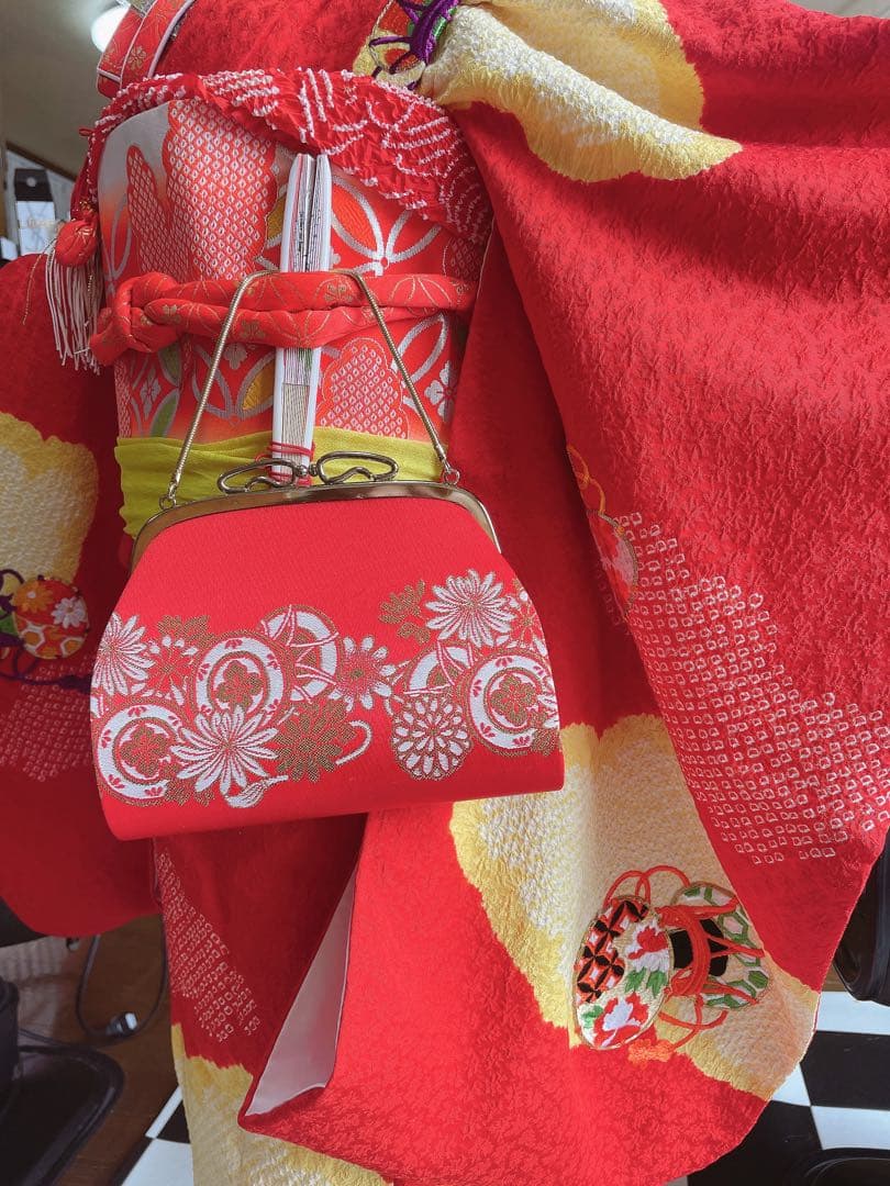 七五三7歳様正絹絞り豪華鞠、鼓刺繍フルセット