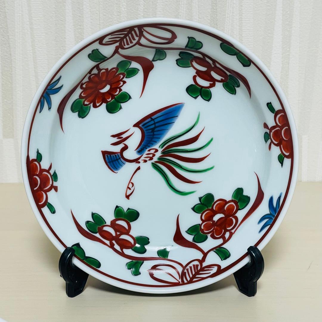 未使用 有田焼 源右衛門 是米木窯 赤呉須花鳥 銘々皿 5枚 皿 プレート