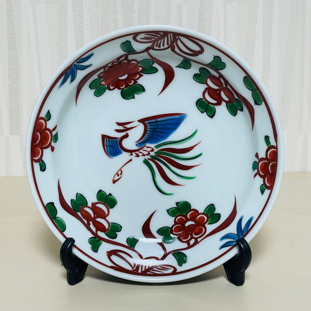 未使用 有田焼 源右衛門 是米木窯 赤呉須花鳥 銘々皿 5枚 皿 プレート