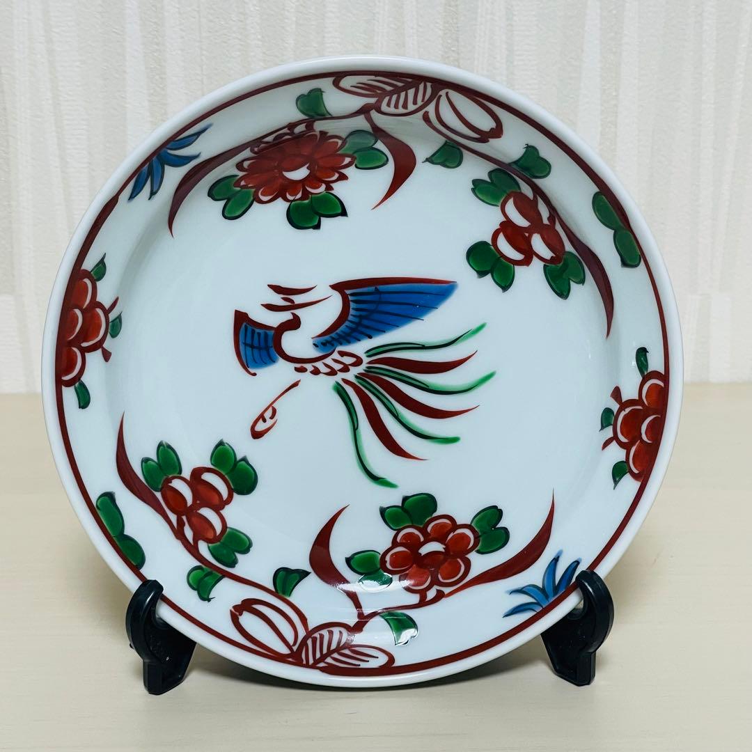 未使用 有田焼 源右衛門 是米木窯 赤呉須花鳥 銘々皿 5枚 皿 プレート