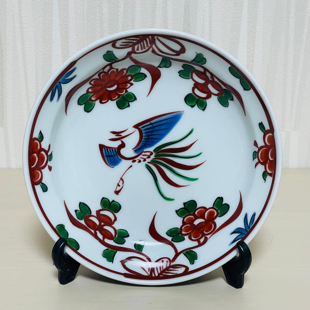 未使用 有田焼 源右衛門 是米木窯 赤呉須花鳥 銘々皿 5枚 皿 プレート