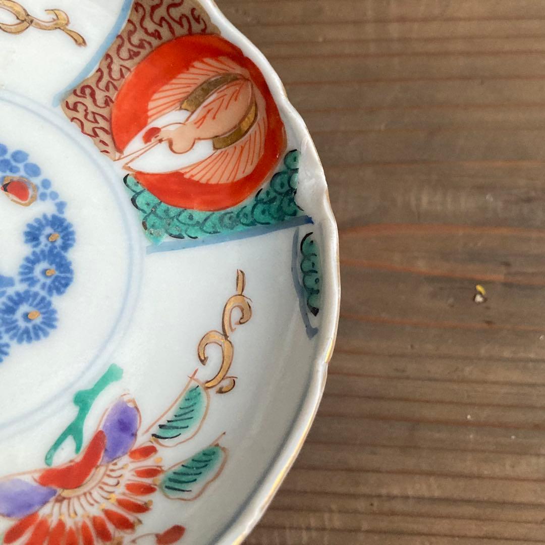 金彩赤絵鶴唐花皿 伊万里焼や青郊窯、大聖寺伊万里、古伊万里や九谷焼