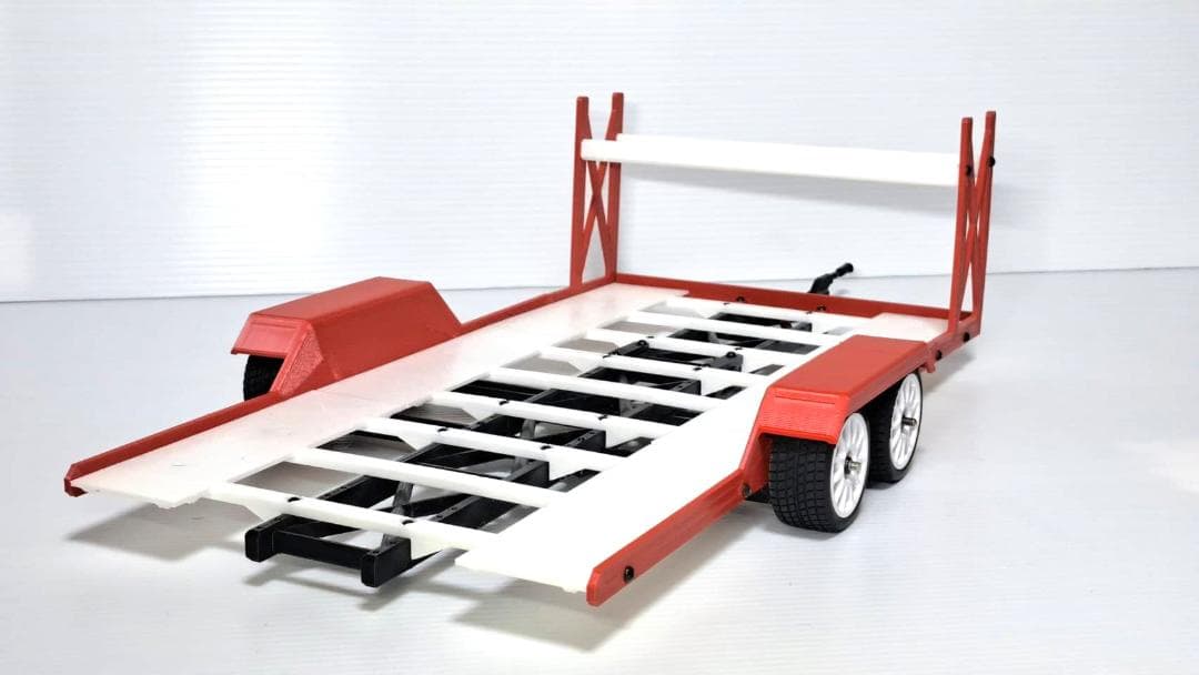 1/10 ラジコン用 車載トレーラー 低床タイプ 2軸仕様 タイヤラック付き