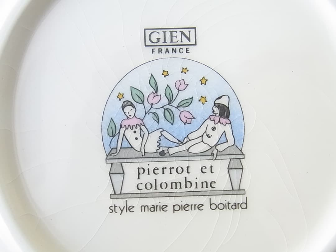 未使用・箱入 フランス GIEN ジアン ピエロとコロンビーヌ プレート6