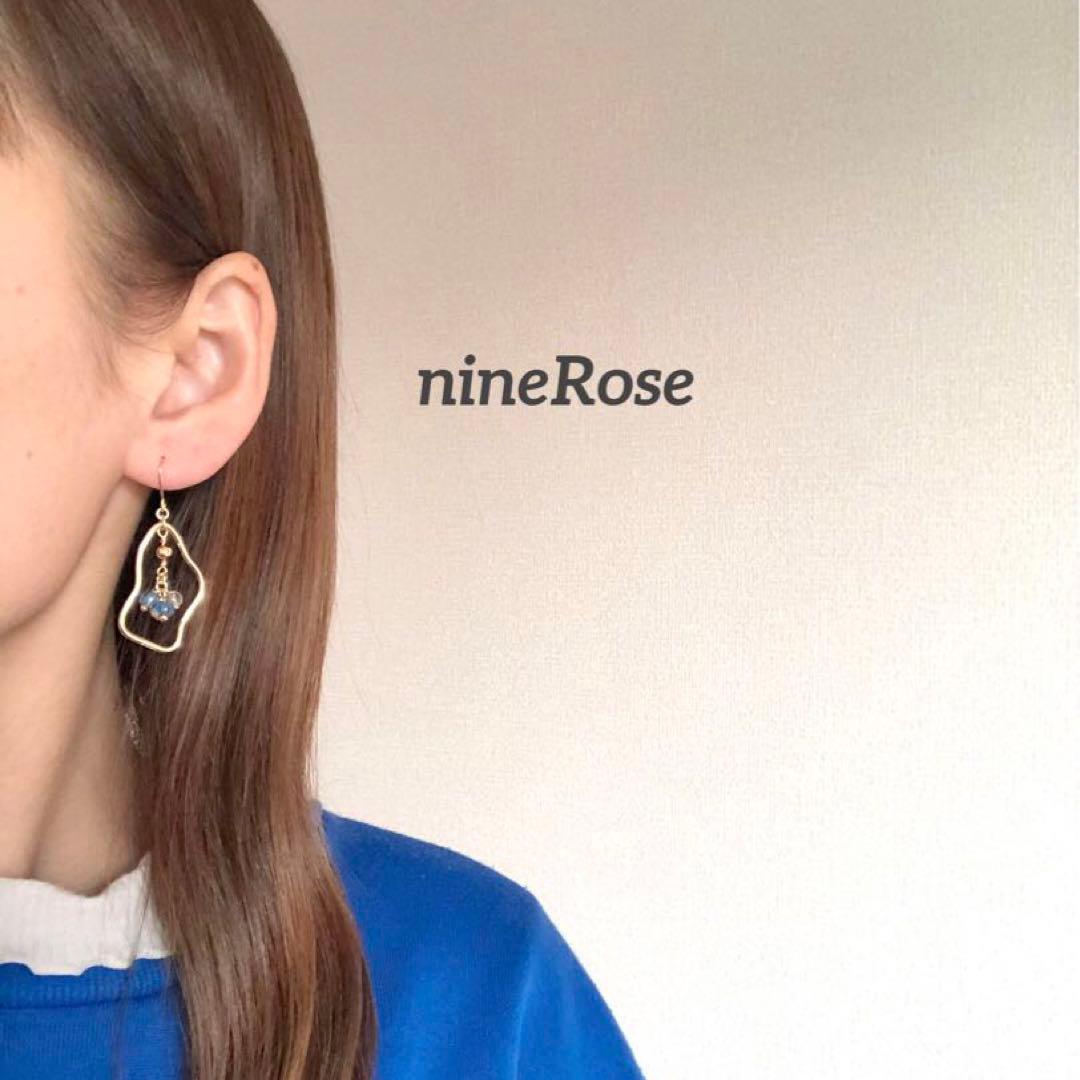 【645】ガラス ビーズ ブルー チェコビーズ フープ ピアス ハンドメイド