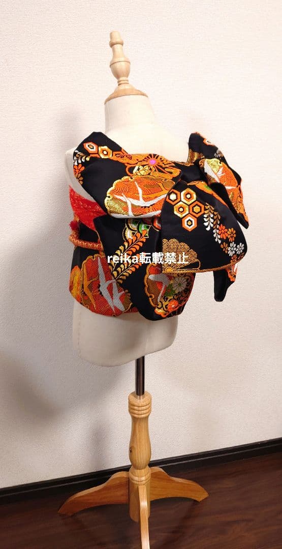 七五三　ジュニア帯　作り帯　正絹　一点物　鶴柄