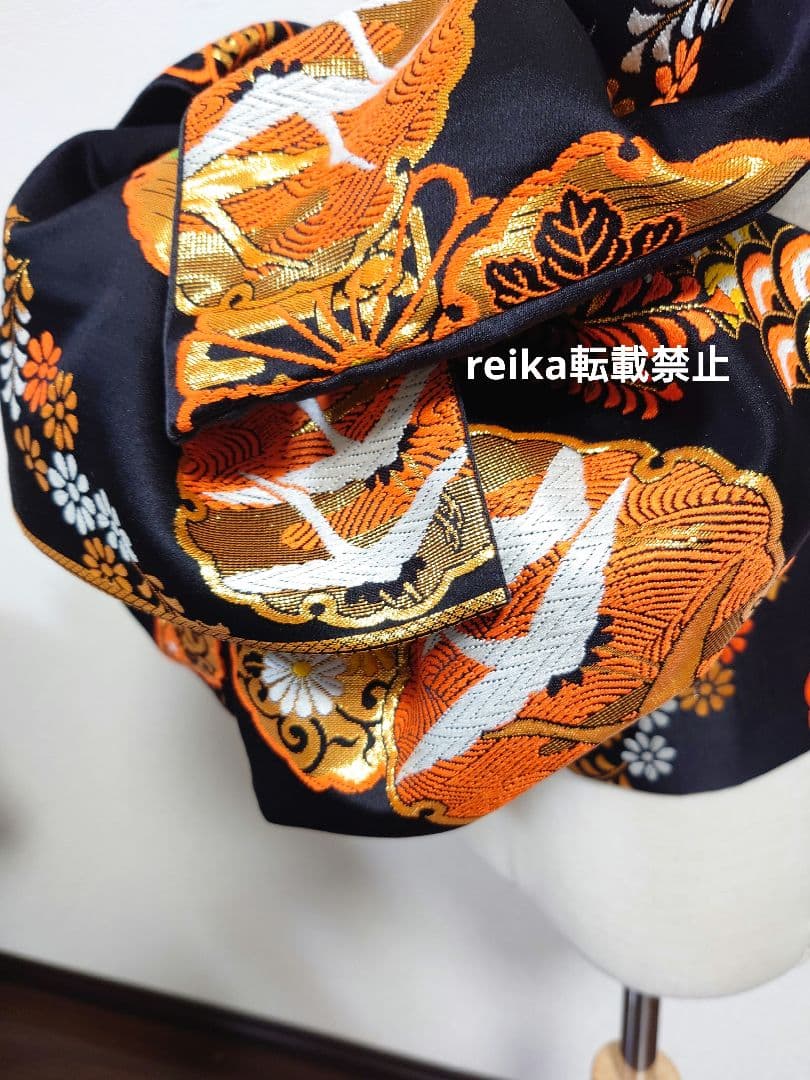 七五三　ジュニア帯　作り帯　正絹　一点物　鶴柄