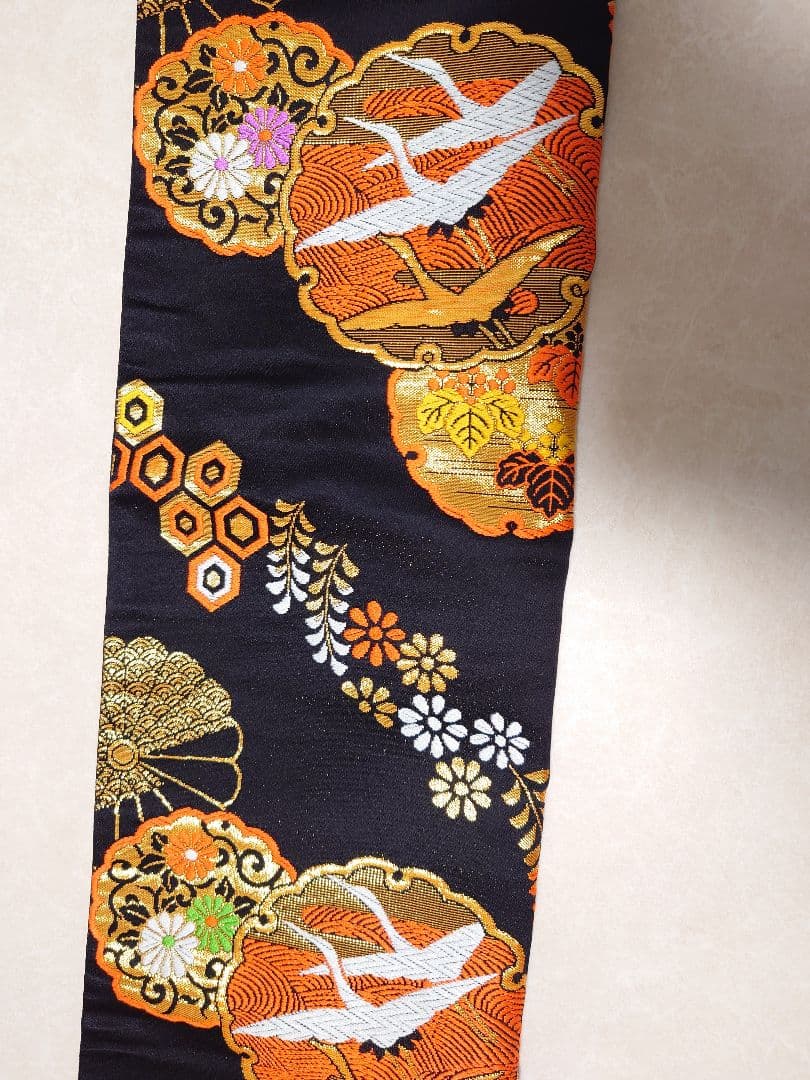 七五三　ジュニア帯　作り帯　正絹　一点物　鶴柄