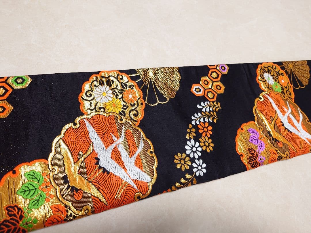 七五三　ジュニア帯　作り帯　正絹　一点物　鶴柄