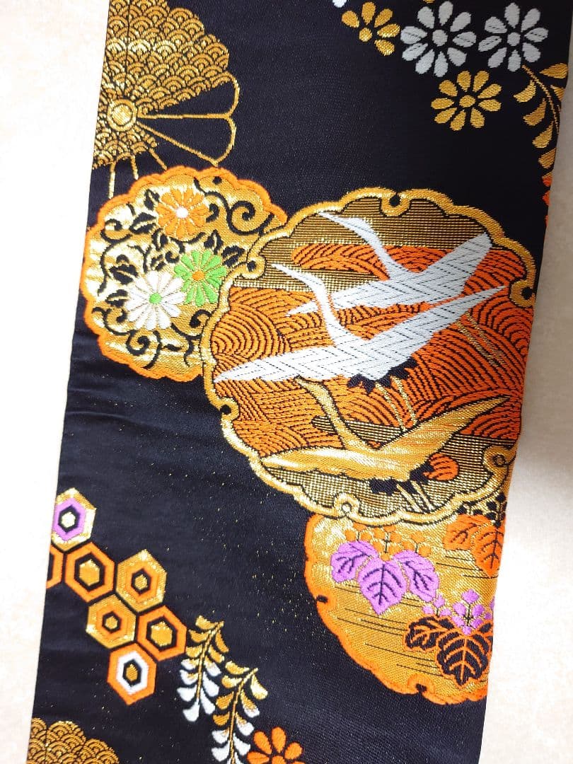 七五三　ジュニア帯　作り帯　正絹　一点物　鶴柄