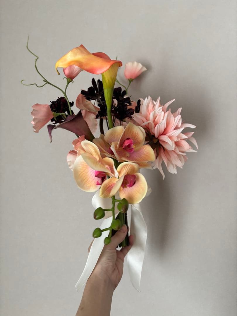 【お値下げ中9500→8000】 ウェディングブーケ ピンク ブートニア付き