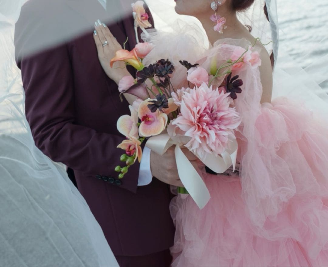 【お値下げ中9500→8000】 ウェディングブーケ ピンク ブートニア付き