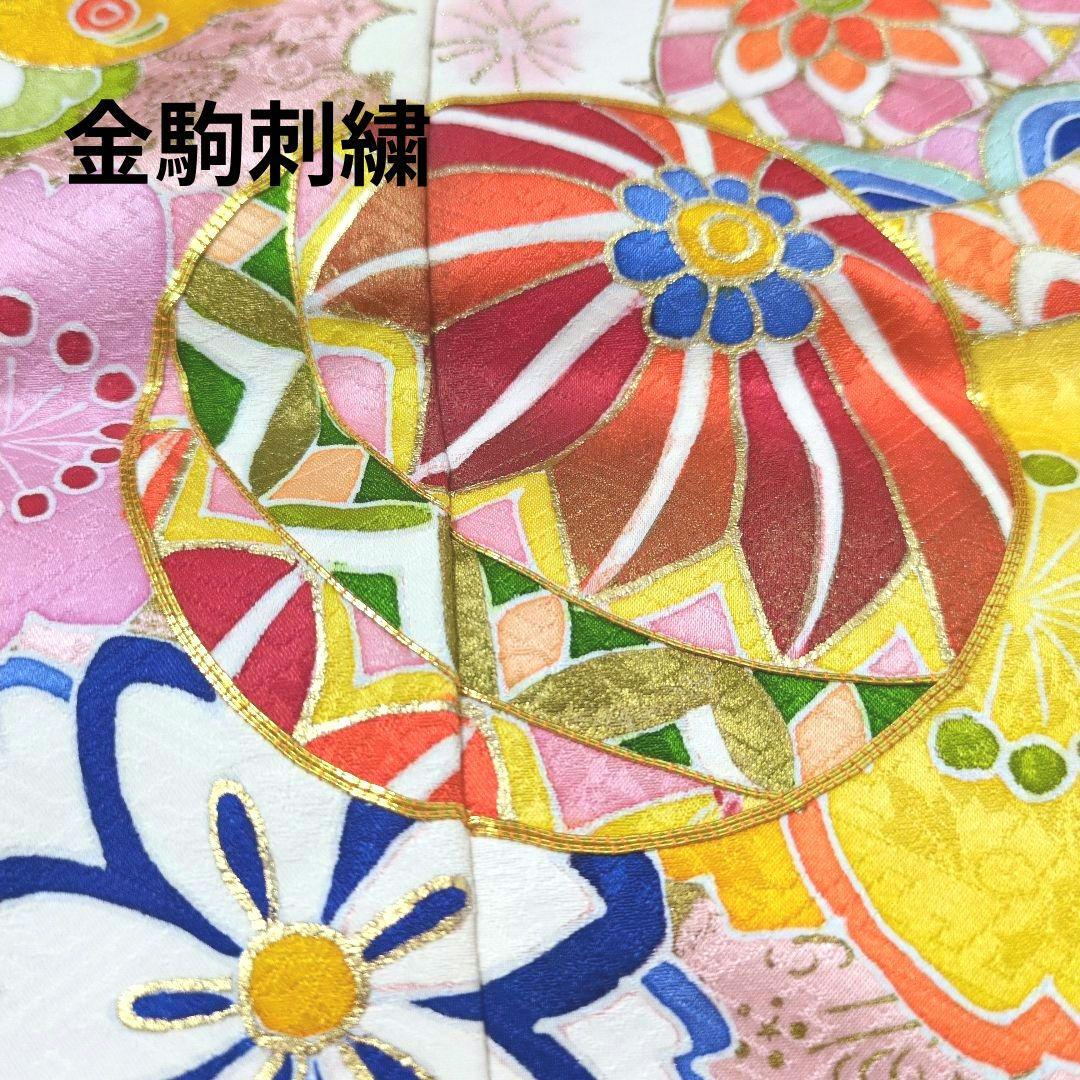 七五三フルセット　正絹　七歳　桜鞠文　1回着用　金駒刺繍　暈し染め　金彩　京友禅