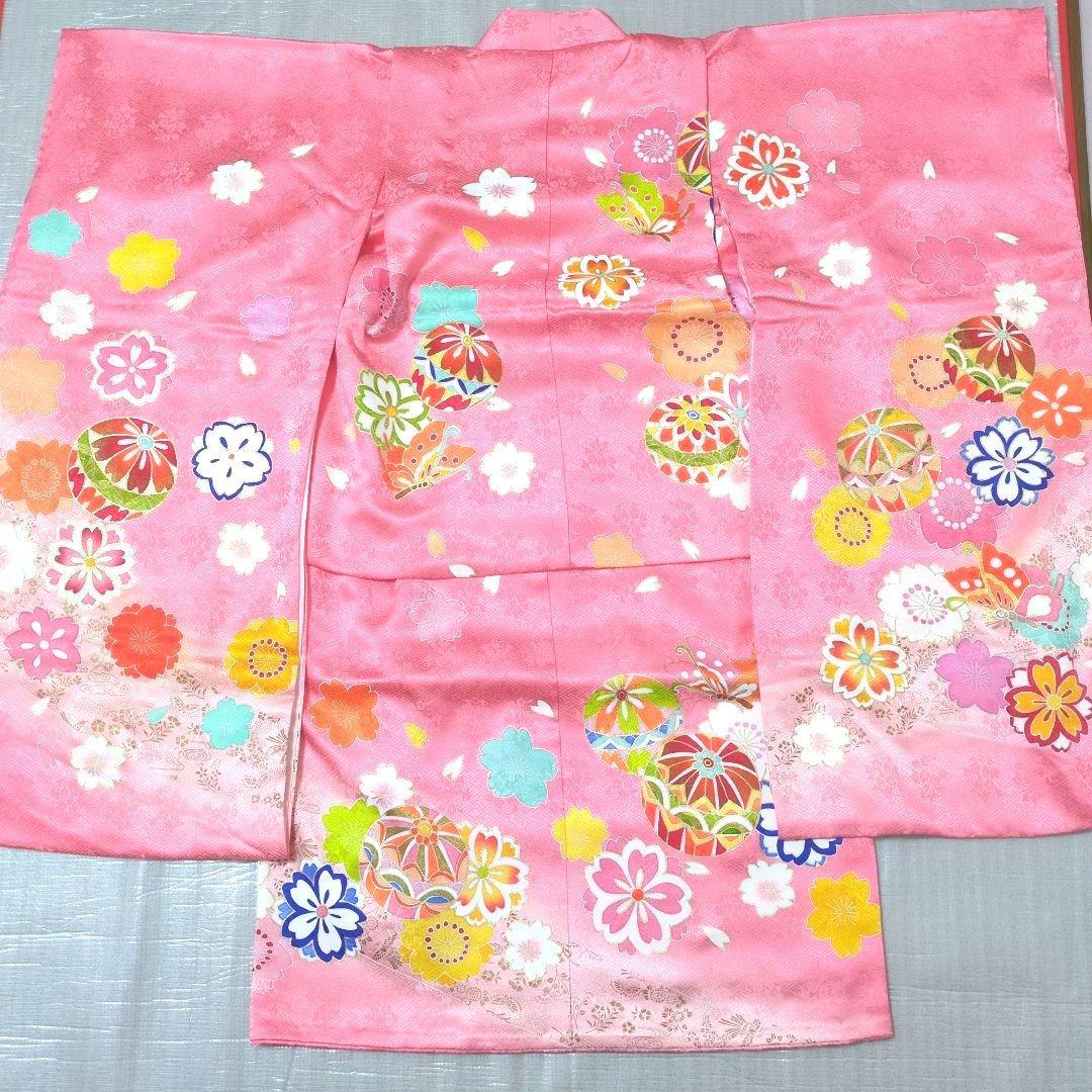 七五三フルセット　正絹　七歳　桜鞠文　1回着用　金駒刺繍　暈し染め　金彩　京友禅