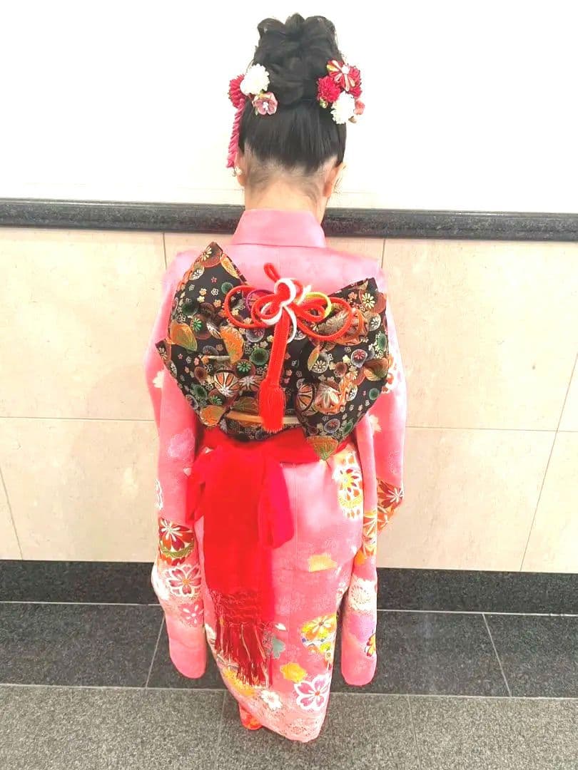 七五三フルセット　正絹　七歳　桜鞠文　1回着用　金駒刺繍　暈し染め　金彩　京友禅