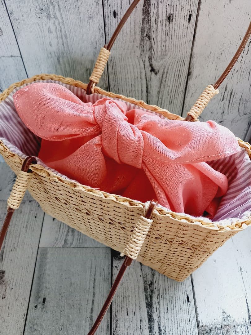 あずま袋◆手拭い◆エコバック◆コンビニバック◆ハンドメイド【北欧花柄・赤ピンク】