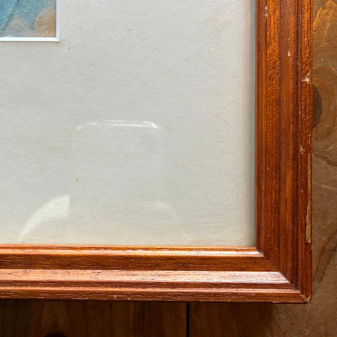 坪田一穂　水彩画　風景画　港　作者サイン入　額縁付　信州美術会　25.11.19