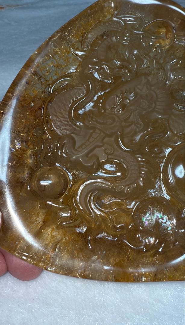 彫刻原石龍神様 宝珠 陰陽太極図 雲文 ゴールデンヒーラー リモナイト 虹 置物