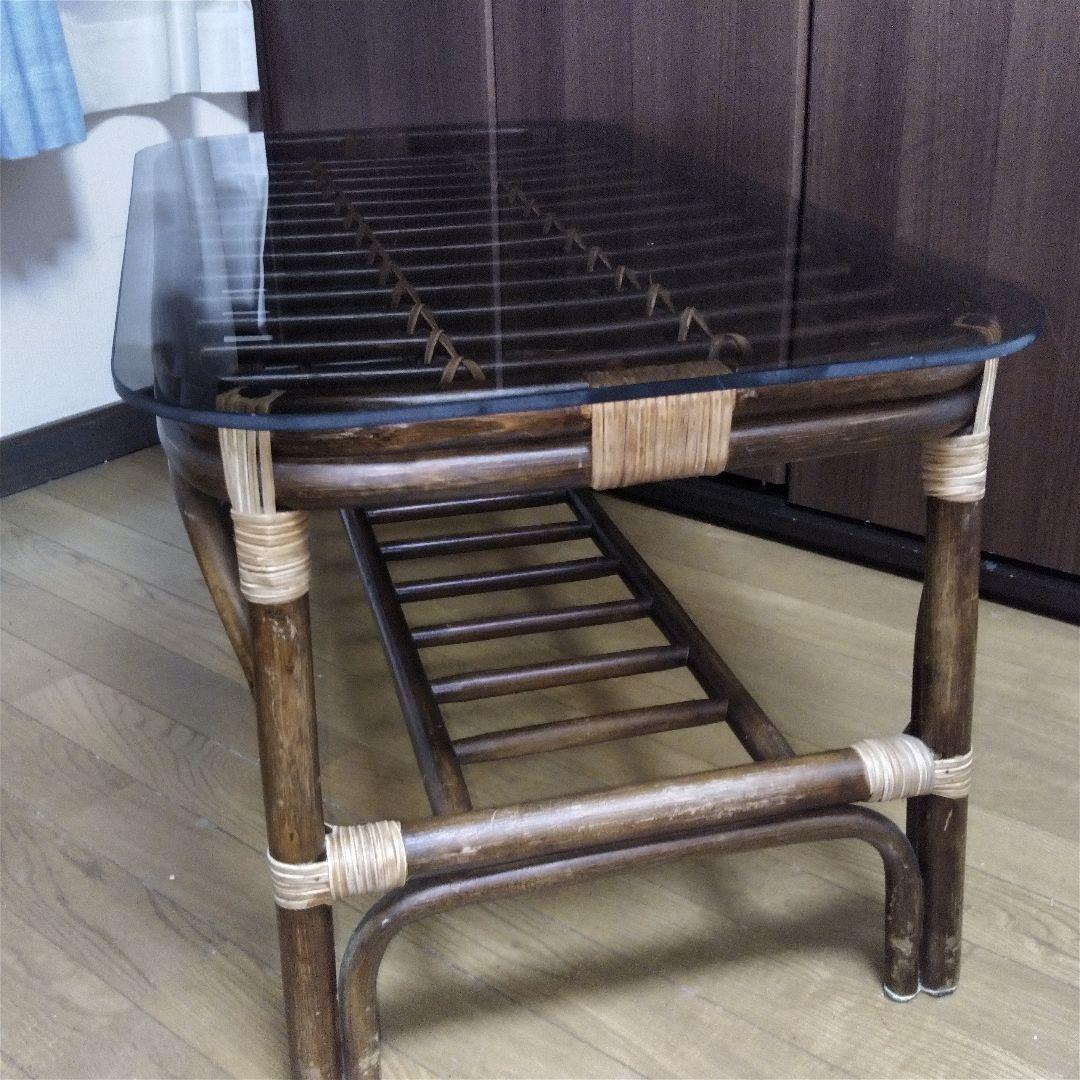 ラタン ガラステーブル センターテーブル ローテーブル コーヒーテーブル