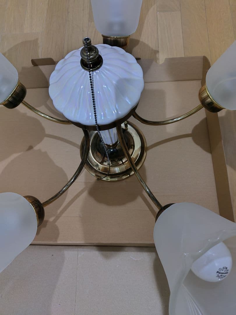 5灯シャンデリア ガラス・金属製