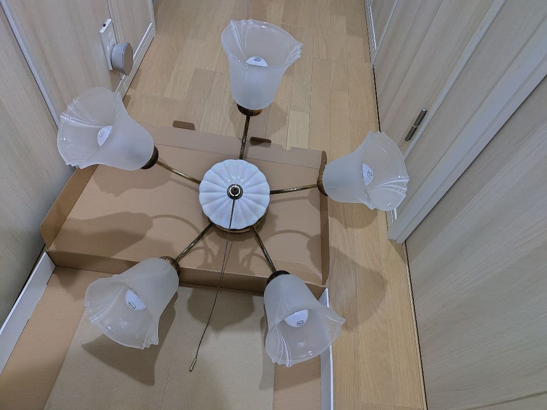 5灯シャンデリア ガラス・金属製