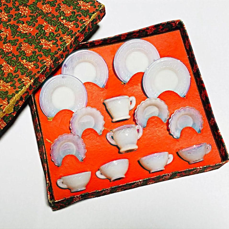 ままごと ティーセット 乳白 ガラス 玩具 検）ペロペロ 金平糖 おはじき 戦前