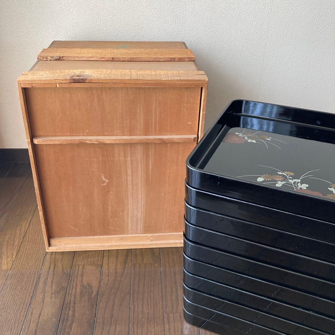 お盆　漆　10枚セット　平安菊　正方形