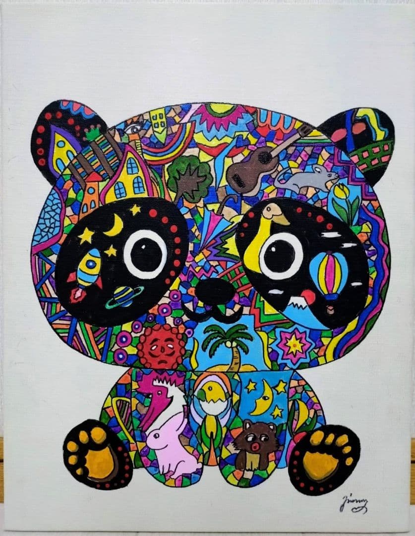 F6号】ジミー大西【パンダ】手描き作品/表裏サイン/油彩/アクリル/絵画