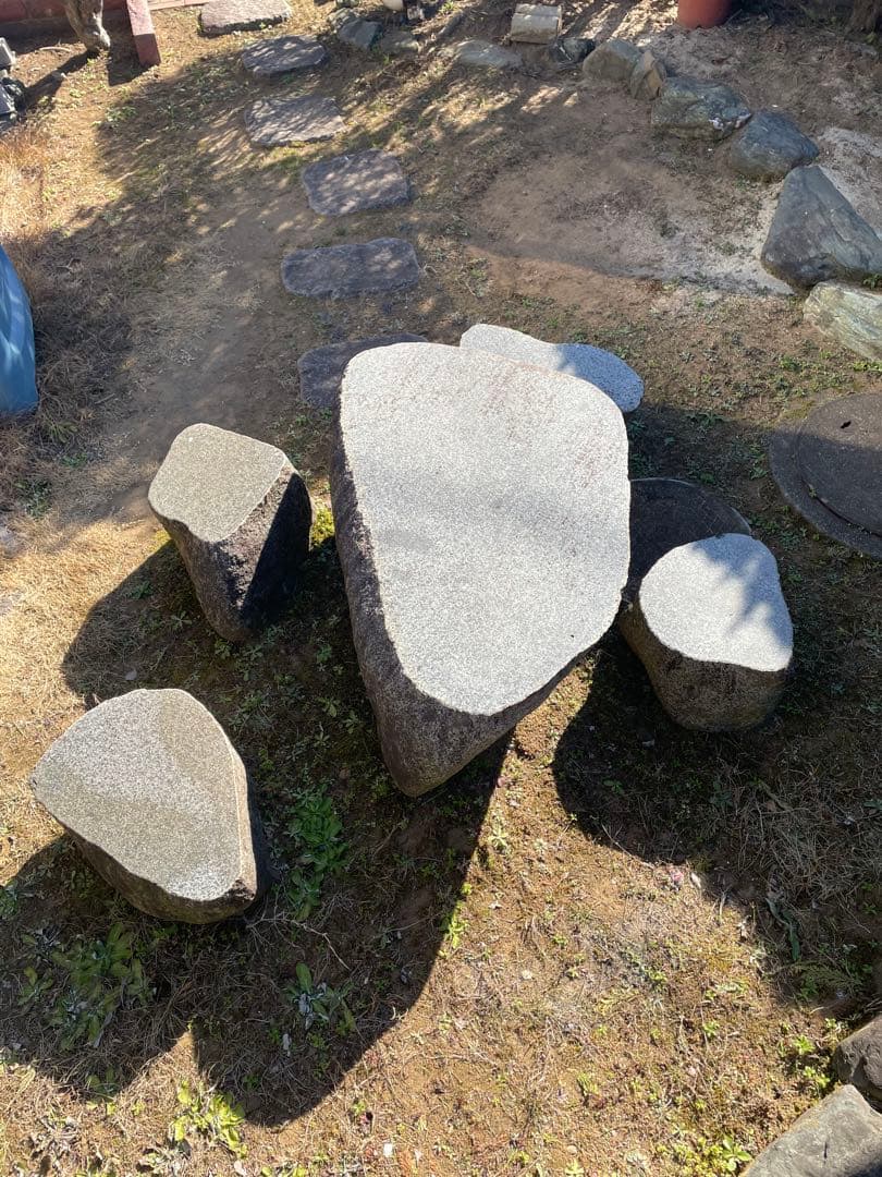 《引取り限定》石庭テーブル&イス　天然石　ガーデニング