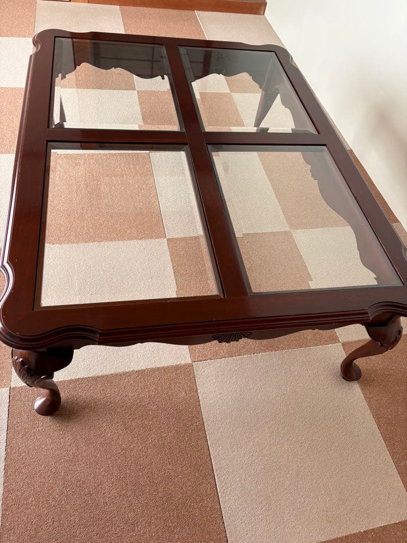 超美品　アメリカ家具定価20数万円、イーセンアーレン センター硝子テーブル、猫脚