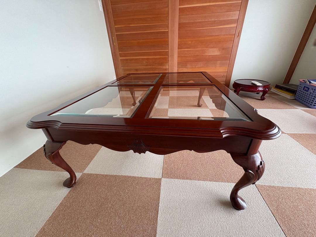 超美品　アメリカ家具定価20数万円、イーセンアーレン センター硝子テーブル、猫脚