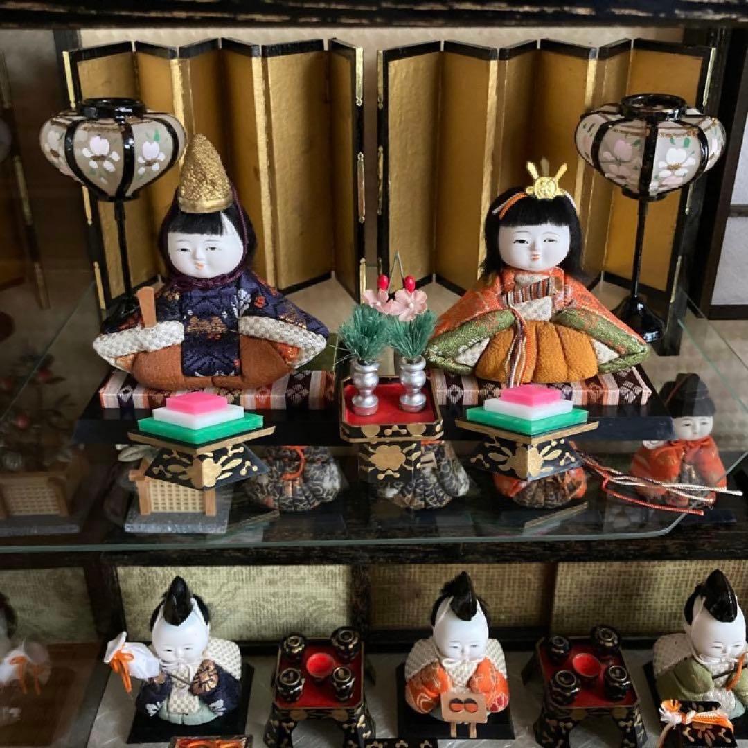 昭和レトロ 木目込雛人形 オルゴール・ガラスケース付 1950年代 保管用