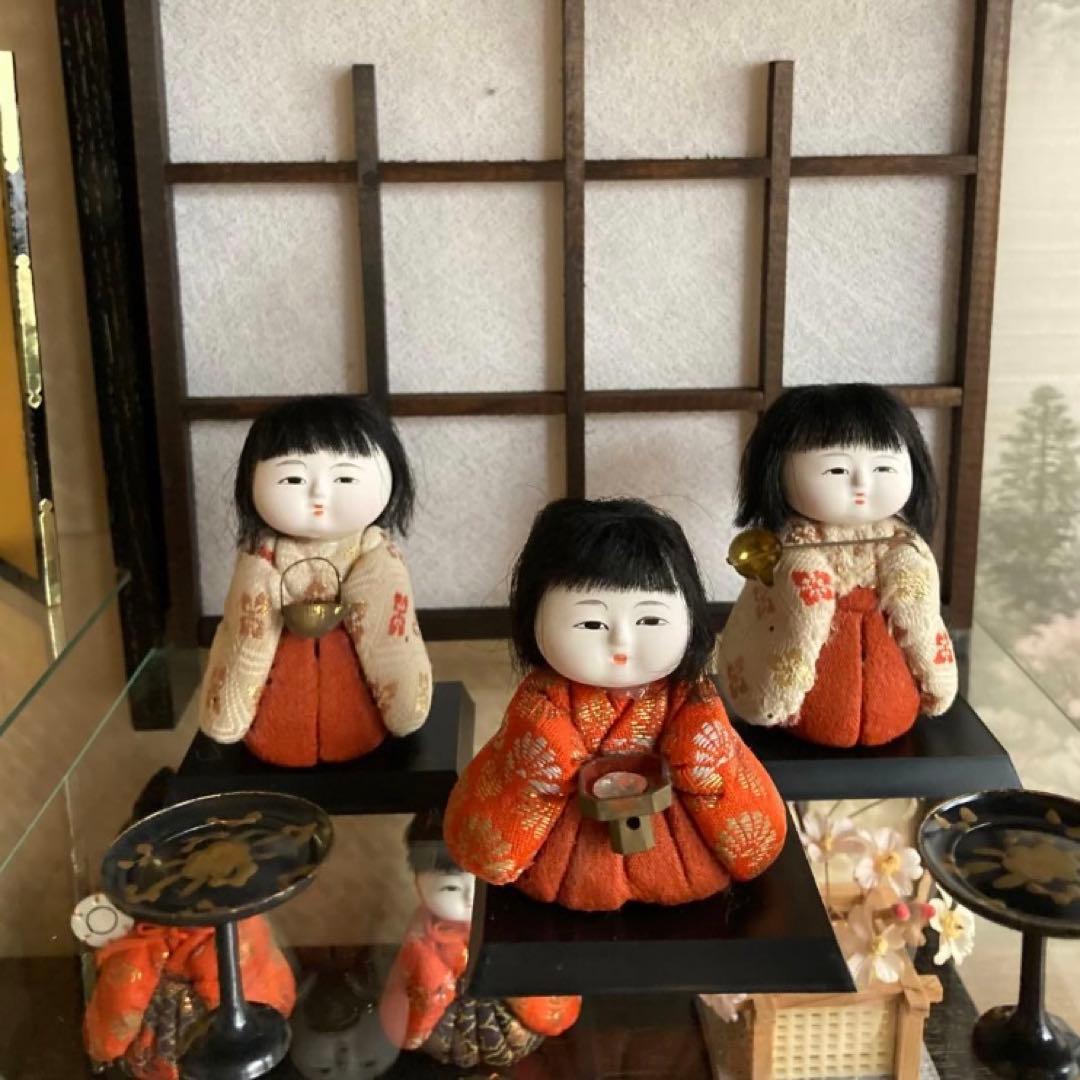 昭和レトロ 木目込雛人形 オルゴール・ガラスケース付 1950年代 保管用