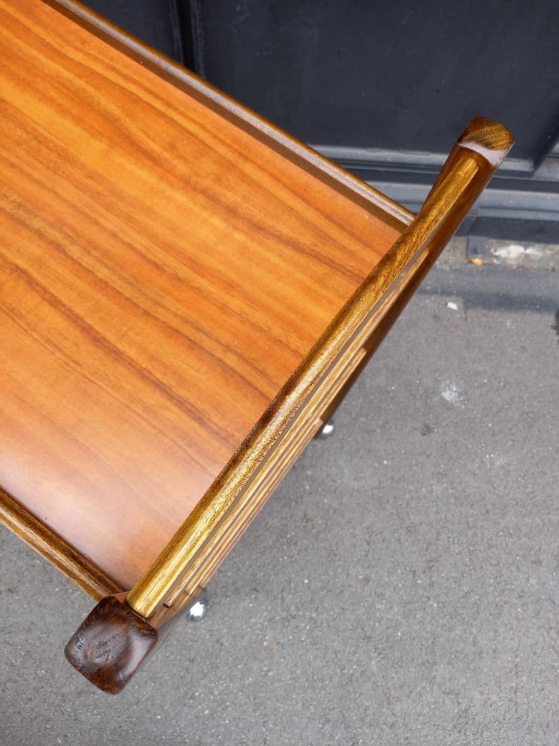 1970's　北欧モダン　ウッド　無垢材　フレーム　メタル　キャスター　ワゴン