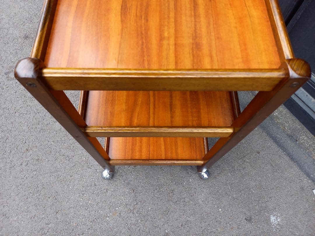 1970's　北欧モダン　ウッド　無垢材　フレーム　メタル　キャスター　ワゴン