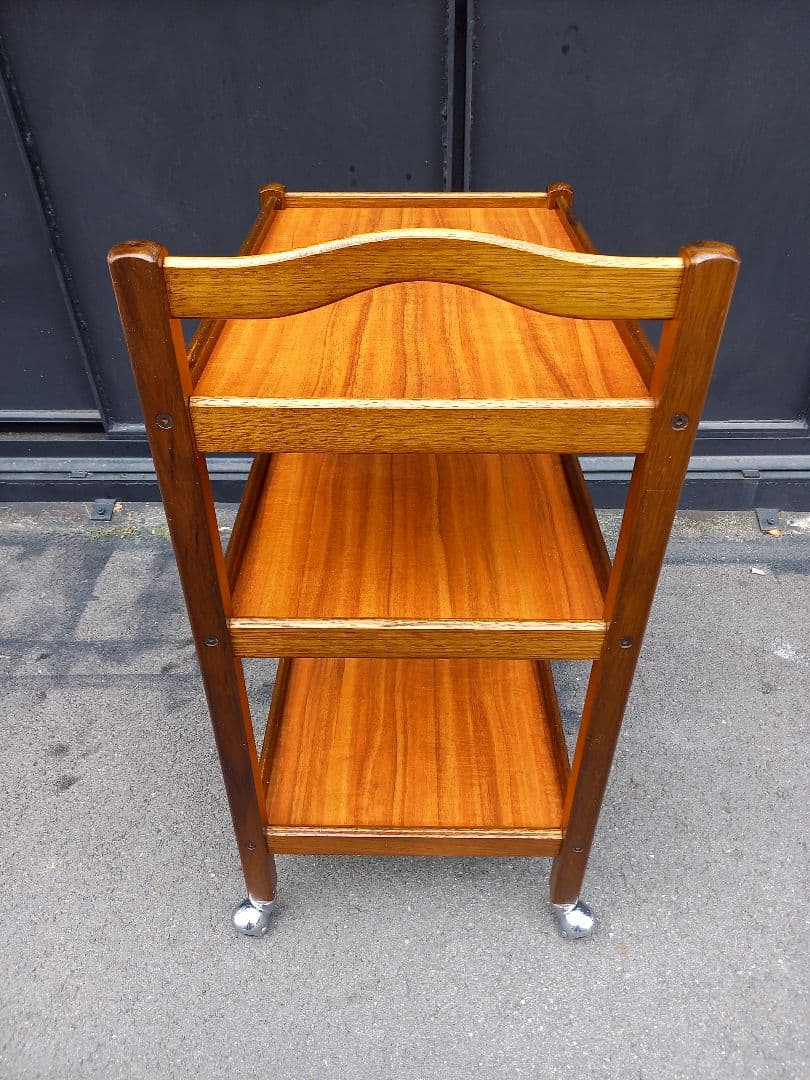 1970's　北欧モダン　ウッド　無垢材　フレーム　メタル　キャスター　ワゴン